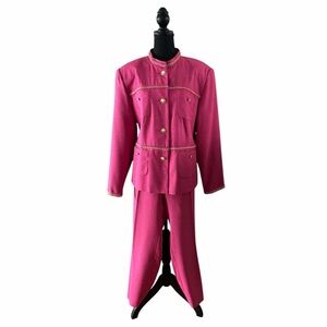 Ben Marc Pink Tweed 2pc Pant Suit w/Gold Chain, Size 16